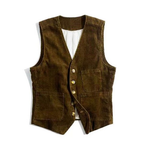 Gilet cargo vintage in velluto a coste uomo tasca monopetto gilet inglese cappotto - Foto 11 di 24