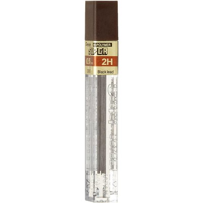 Pentel Super Hi-Polymer - Recambio de plomo (0.012 in) extrafino, 2H