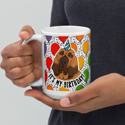 Bloodhound Rainbow Balloon Mug 15 Oz Pet Portrait Birthday Gift - Picture 20 of 24