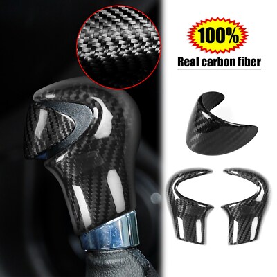 3pcs Carbon Gear Shift Knob Engine Button Trim Fit For BMW Mini Cooper R55 R56