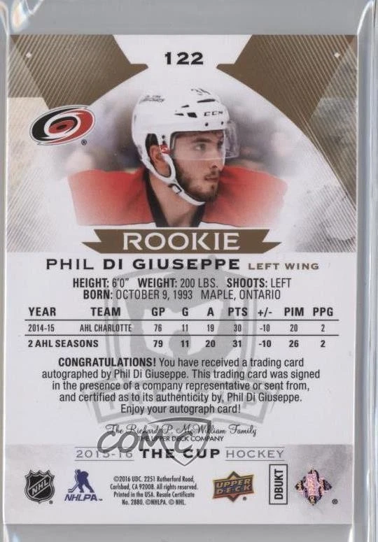 2015 Upper Deck The Cup Gold Spectrum Foil /36 Phil Di Giuseppe Rookie Auto RC - Image 2 of 2
