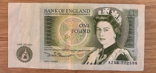 Original, Old Bank of England One Pound Bank Note UNC