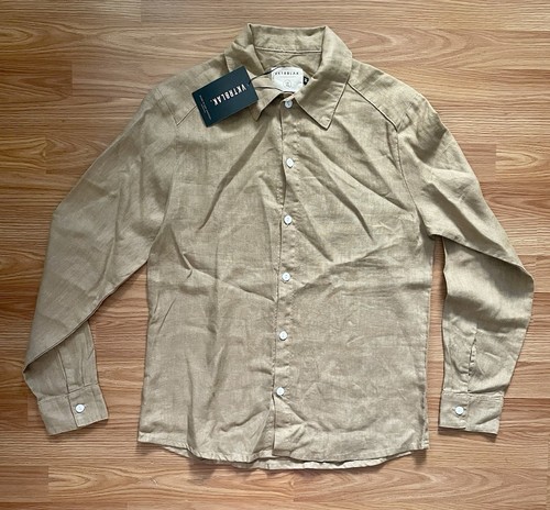 VKTRBLAK Camisa Hombre Lino Manga Larga Natural Grande Nueva Con Etiquetas - Imagen 1 de 5