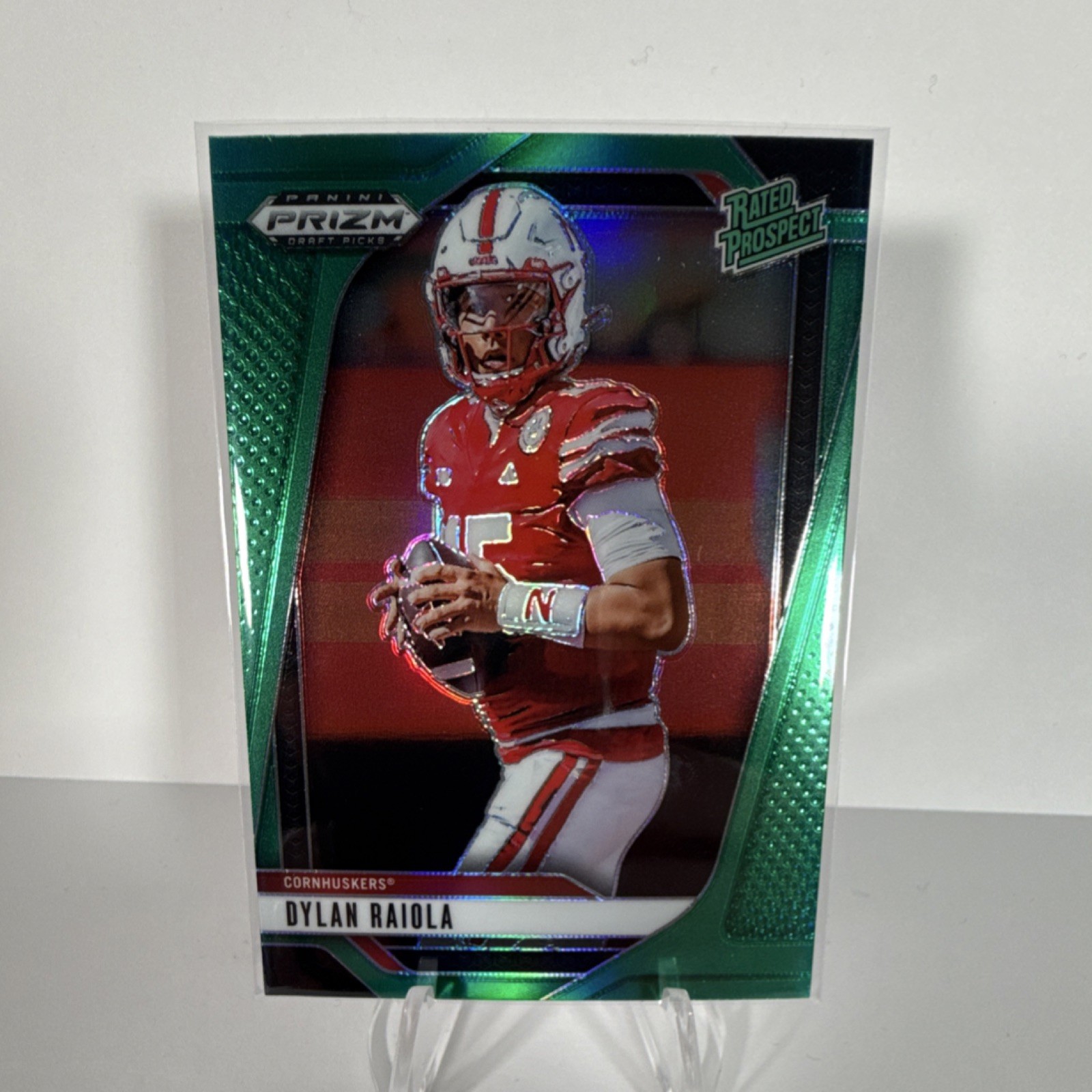 2025 Panini Prizm Draft Picks Dylan Raiola Green Prizm #158 Nebraska Cornhuskers