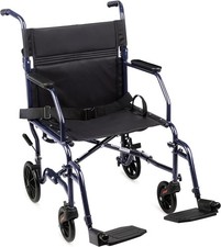 Transport Wheelchair 19 inch Seat Folding Lightweight Foot Rests Carex Foldable