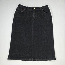 Y2K Vintage Ralph Lauren Black Stretch Denim Midi Skirt Green Label Size 4