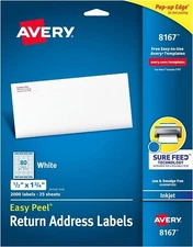 Avery 8167 Inkjet Labels, Mailing, 1-3/4-Inch x1/2-Inch, 2000/PK, White