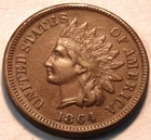 1864 with L Indian Head Cent, High Grade, Better, Semi-KEY Date Penny 1C