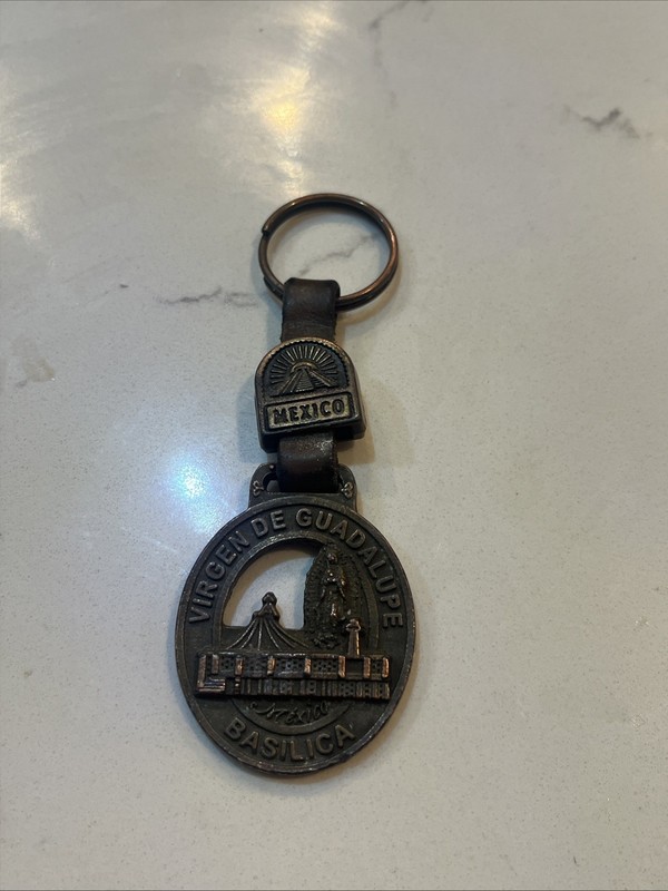 Vintage Mexico/Virgin Guadalupe Basilica Hand Crafted Copper/leather Key Chain!