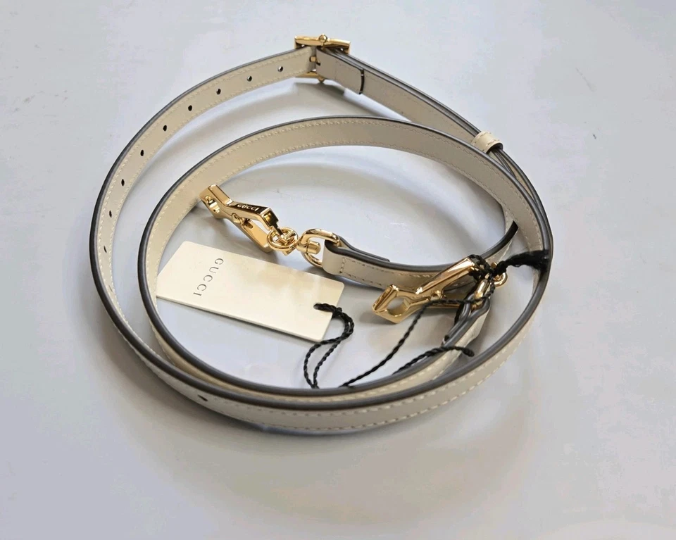 GUCCI WHITE LEATHER HANDBAG REPLACEMENT ADJUSTABLE STRAP w GOLD HARDWARE ITALY - Image 3 of 4