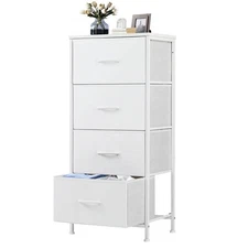 Nightstand with 4 Drawers – Bedside Table with Removable Fabric Bins, Sturdy