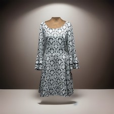 My Michelle Women’s M Black White Lace Vintage Boho Dress Bell Sleeves A Line 35