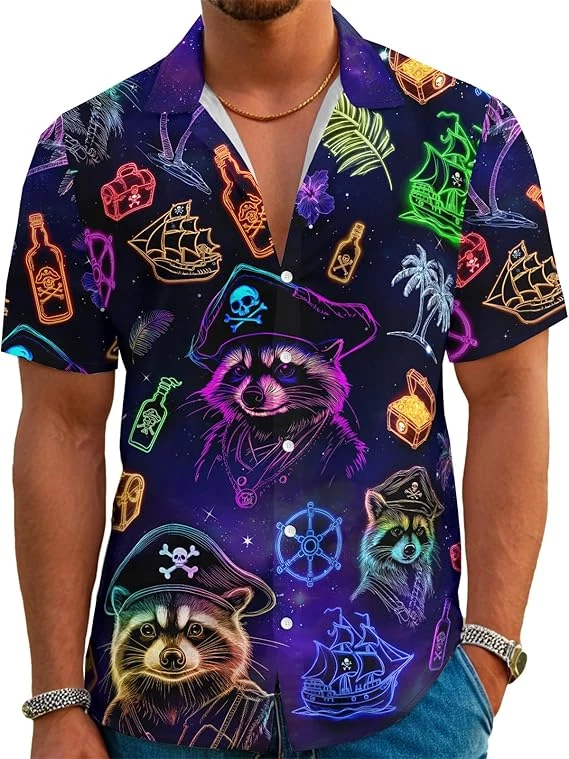 Funny Neon Tropical Hawaiian Shirt Mens Aloha Button Down Summer Beach Cruise We
Opens in a new wind