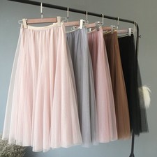 NEW WOMENS LADIES RUFFLE MESH LONG  SKIRT Elastic High Waist UK