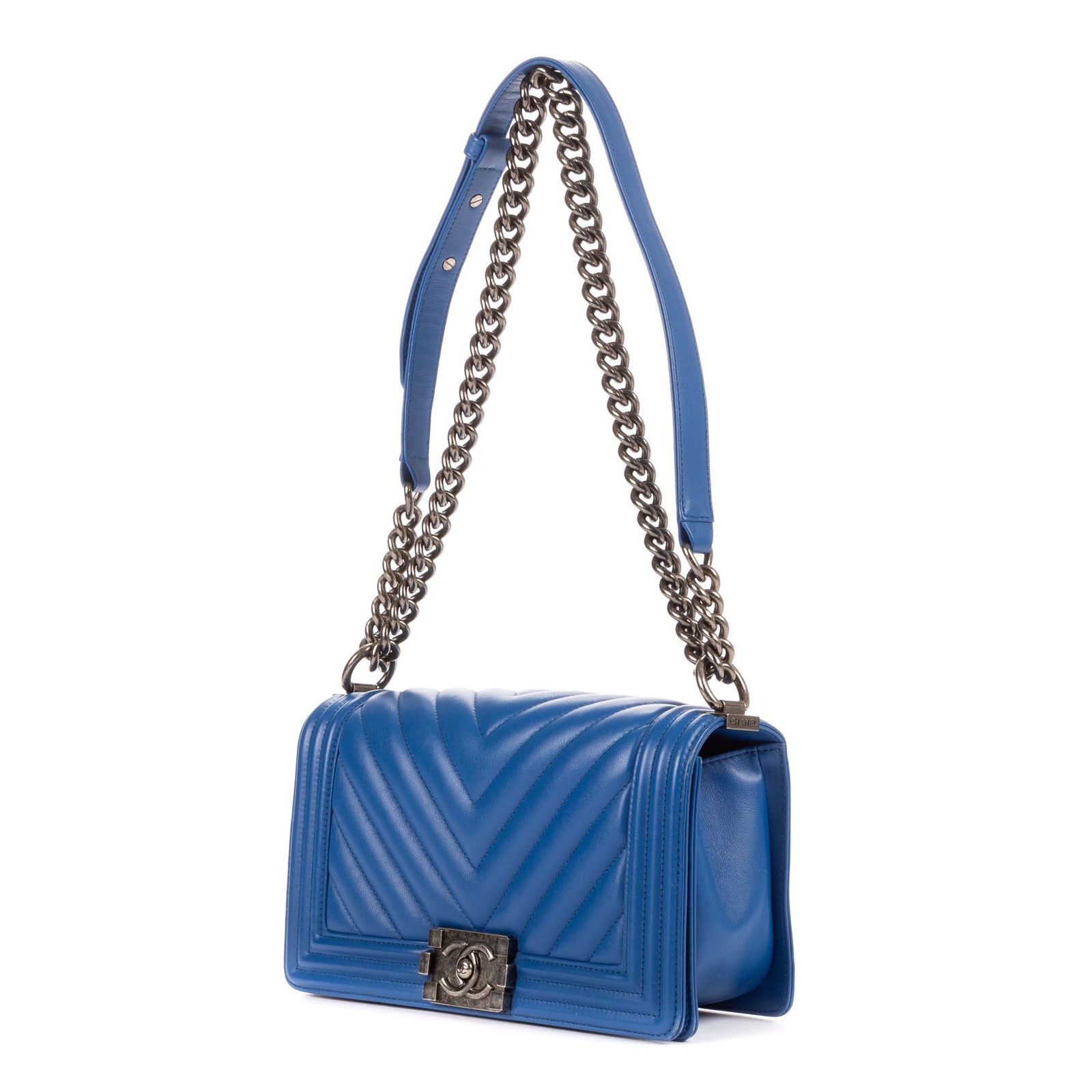 Chanel Boy Chevron Blue with Papers Unisex Bag #BCP053 image 2