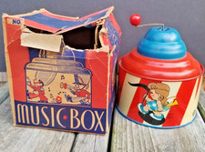 Vintage 1940  s Ohio Art Tin Music Box 124 Excellent Coloring Makes Music