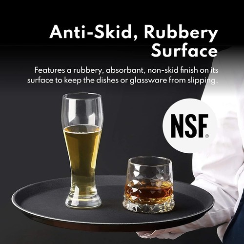New Star Foodservice 18" Round Non-Slip Serving Tray Black Rubber Lined