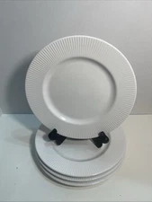 4 Over and Back White Ribbed 8 1/2 Lunch Plates. 1091