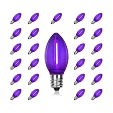 25 Pack C7 Dark Purple LED Bulbs - E12 Candelabra Base for Holidays & Decor