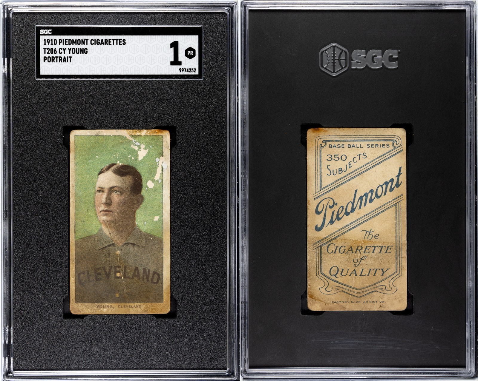 1909-1911 T206 Cy Young Portrait Cleveland Naps HOF SGC 1 ***Piedmont 350***