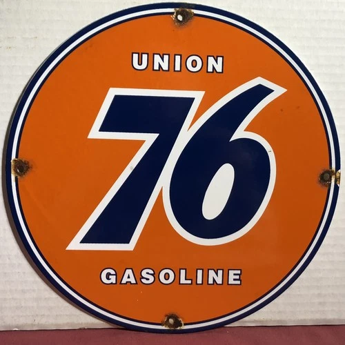 VINTAGE UNION 76 GASOLINE PORCELAIN SIGN GAS METAL SERVICE STATION PUMP PLATE AD