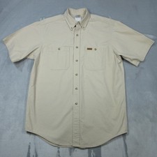 Carhartt Shirt Mens Medium Khaki Short Sleeve Button Down Workwear Cotton Twill