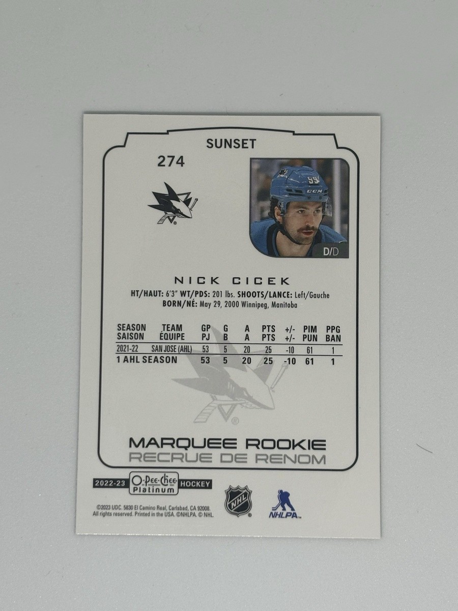 2022-23 O-Pee-Chee Platinum - Marquee Rookies Nick Cicek #274