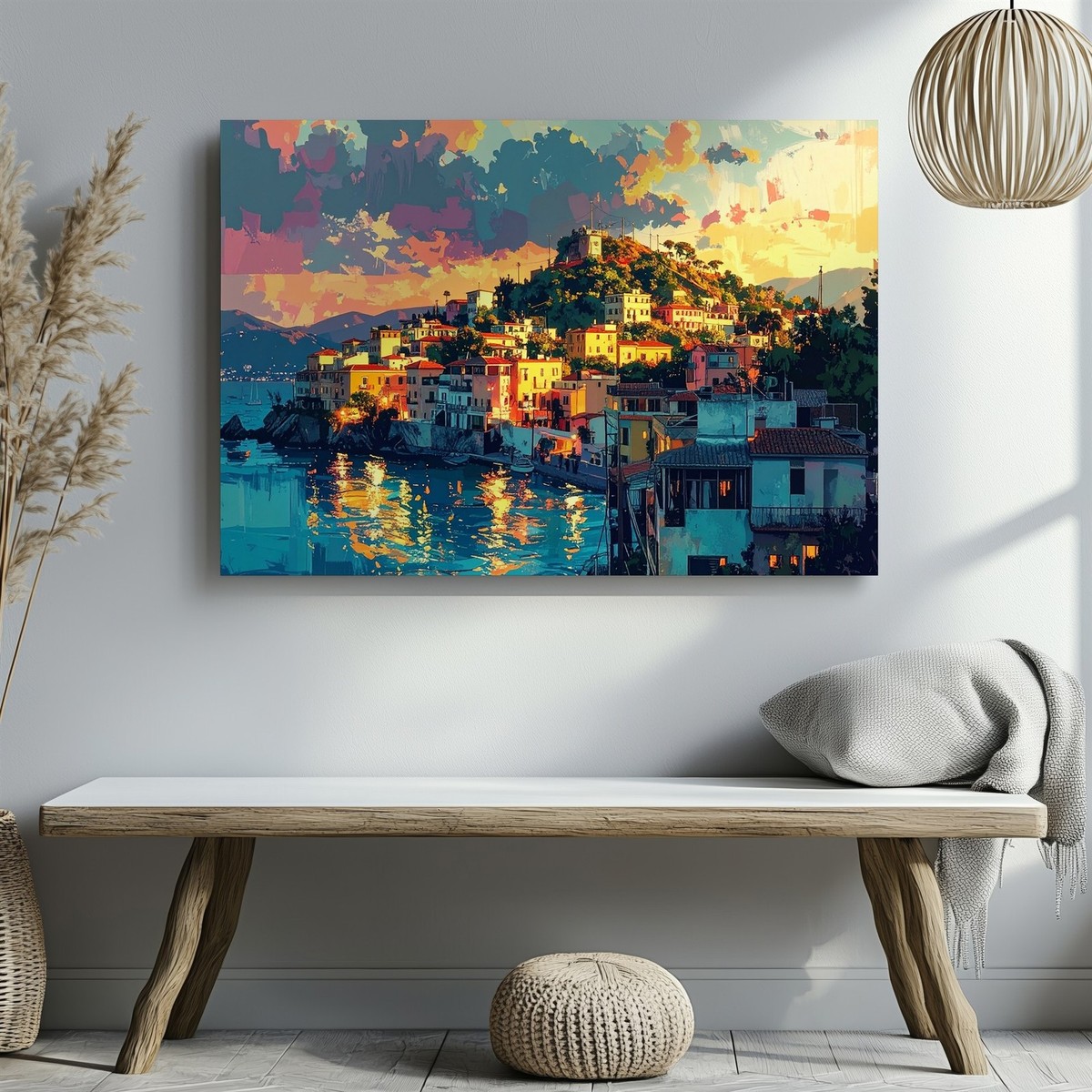 【2024／美品✨】SZ ×RonHerman seaside CANVAS Mediterranean Sunset Canvas Dreamy Hillside Town Wall Art | eBay