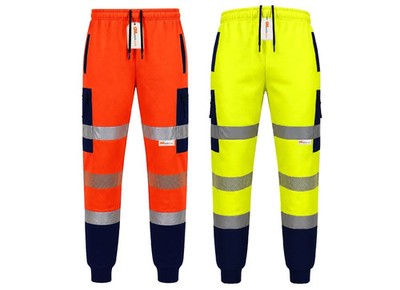 Herren Hi Vis Jogginghose reflektierende Sicherheitshose orange marineblau Reißverschlusstaschen Cargo PSA