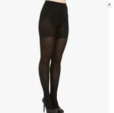 Star Power Spanx Center Stage Patterned Shaping Tights Ribbed Row Black sz D