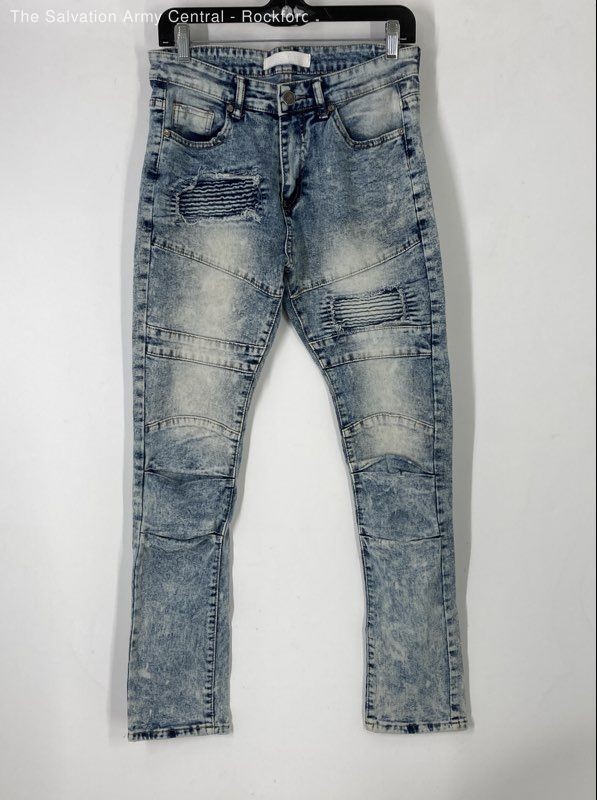 GS-115 Mens Blue Denim Acid Wash Distressed 5-Pocket Design Skinny Jeans Size 30