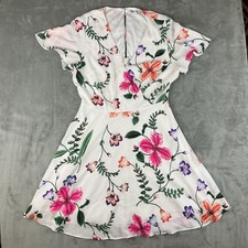 Express Faux Wrap Dress White Pink Green Purple Size 6 Lined Floral Cottage Core