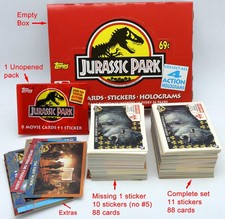 1993 Topps Jurassic Park Trading card set complete, plus box, pack, extras