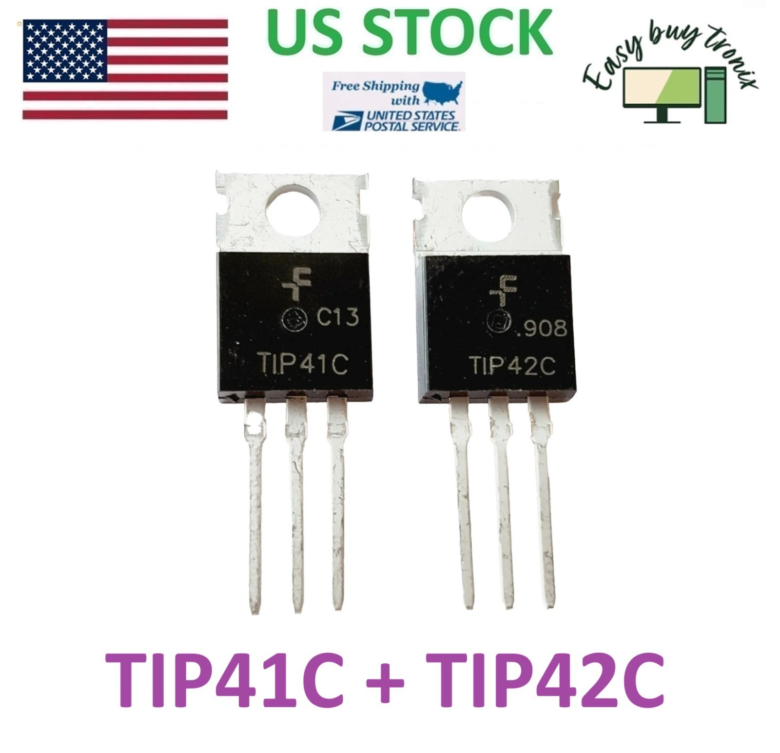 10Pcs 5Pairs Fairchild TIP41 TIP42 TIP41C TIP42C Transistor USA STOCK