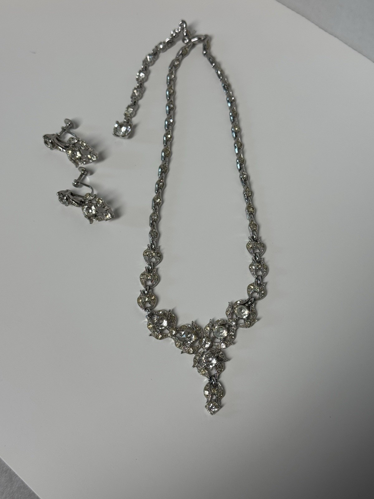 Vintage Bogoff Rhinestone Necklace And Earrings S… - image 1