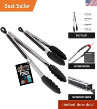 Stainless Steel Heat Resistant Kitchen Tongs for Cooking, Set of 2 BBQ Tong, ...