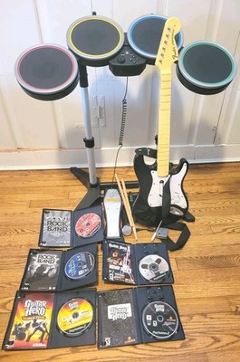 Rock Band PlayStation 2 PS2 PS3 Drum/Pedal/ Guitar/Dongle/Mic/ Sticks Bundle 