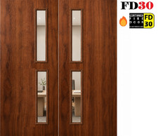 Branded Pre-Finished Walnut 2L 16G Side Glazed Double Internal Door FD30