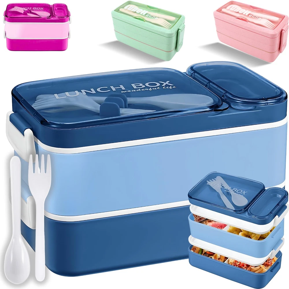 Bento Box Layered Lunch Box Adults 3 Layer 900ml - 1600ml Spoon Fork Womens Mens