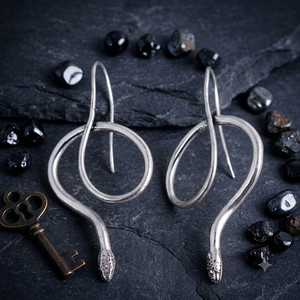 Authentic 925 Silver Snake Earrings Serpent Coil Wire Dangle Gothic Boho Statement Jewelry