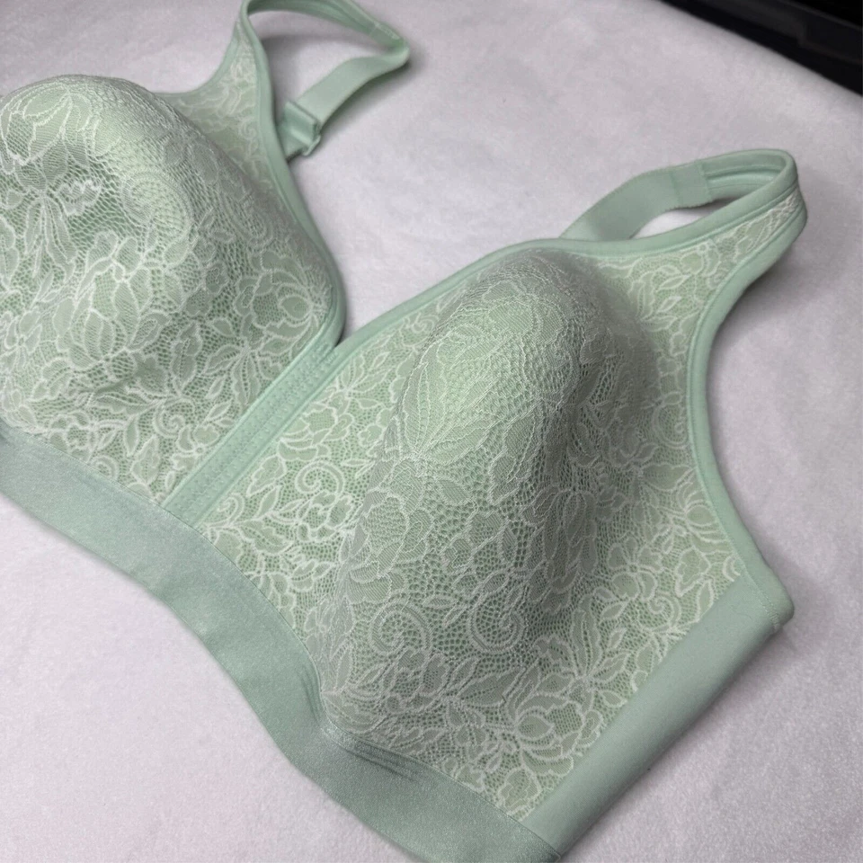 Sujetador Cacique 44DDD Verde Menta Encaje Cobertura Completa Talla Grande Floral Sin Alambres Foto 2 de 4