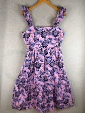 J.Crew Dress Womens 6 Purple Floral Flutter Tiered Boho Lined Smocked Layered