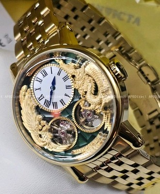 Invicta - Vintage - Double Open   Heart  Automatic - Gold Plated - mens watch