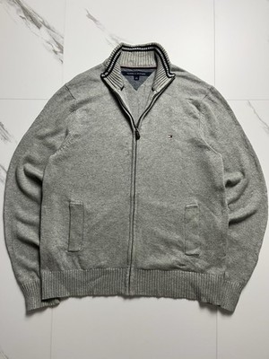 Tommy Hilfiger Strickjacke Original Grau Herren L Baumwolle Zipper
