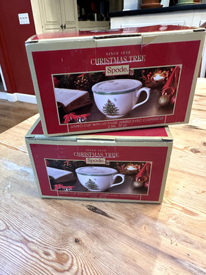 Spode Christmas Tree Jumbo Cup Mug 20 oz w/ Lid Set of 2 NIB Never Used