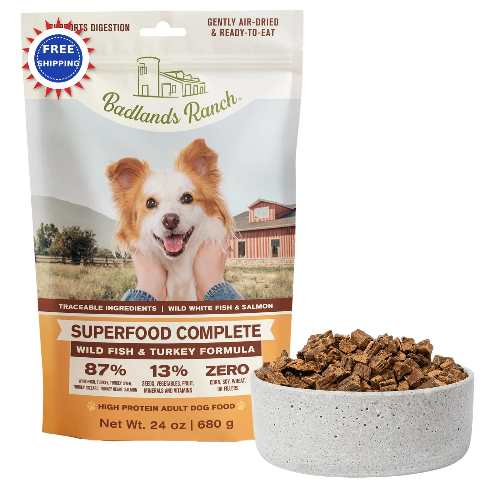 Dog Food BADLANDS RANCH by Katherine Heigl Superfood 24 oz Complete Air-Dried