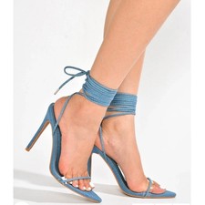 Cape Robbin Distressed Denim Strappy Gladiator Stiletto Heels — listing 4