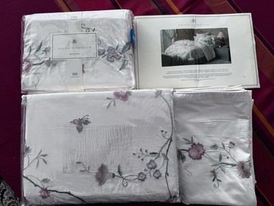 Wedding Bedding Set, Floral Embroidery, King Duvet Cover 2 King Cases King Flat