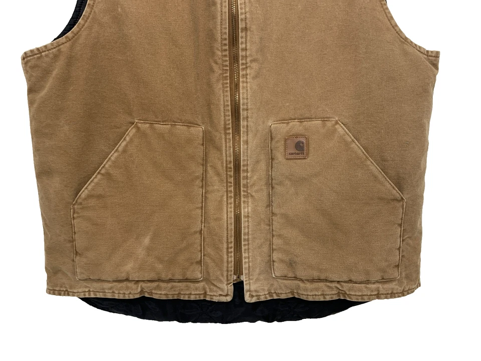 VTG Carhartt VO2 211 mens XLTALL Canvas Vest Workwear Quilt Lining Ribbed Collar - Image 3 of 4