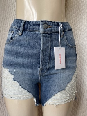 Good American Bombshell High Rise Distressed Denim Shorts Women's Size 4/27